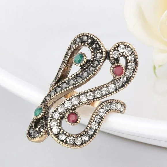 Unique Ethnic Filled Resin Antique Gold Ring - Picture 6 of 10